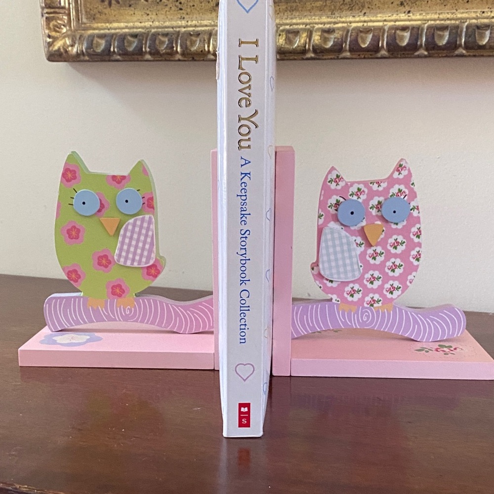 Wood Owl Bookends Pink Green Kids Nursery Decor Baby Shower Gift - Picture 10 of 10